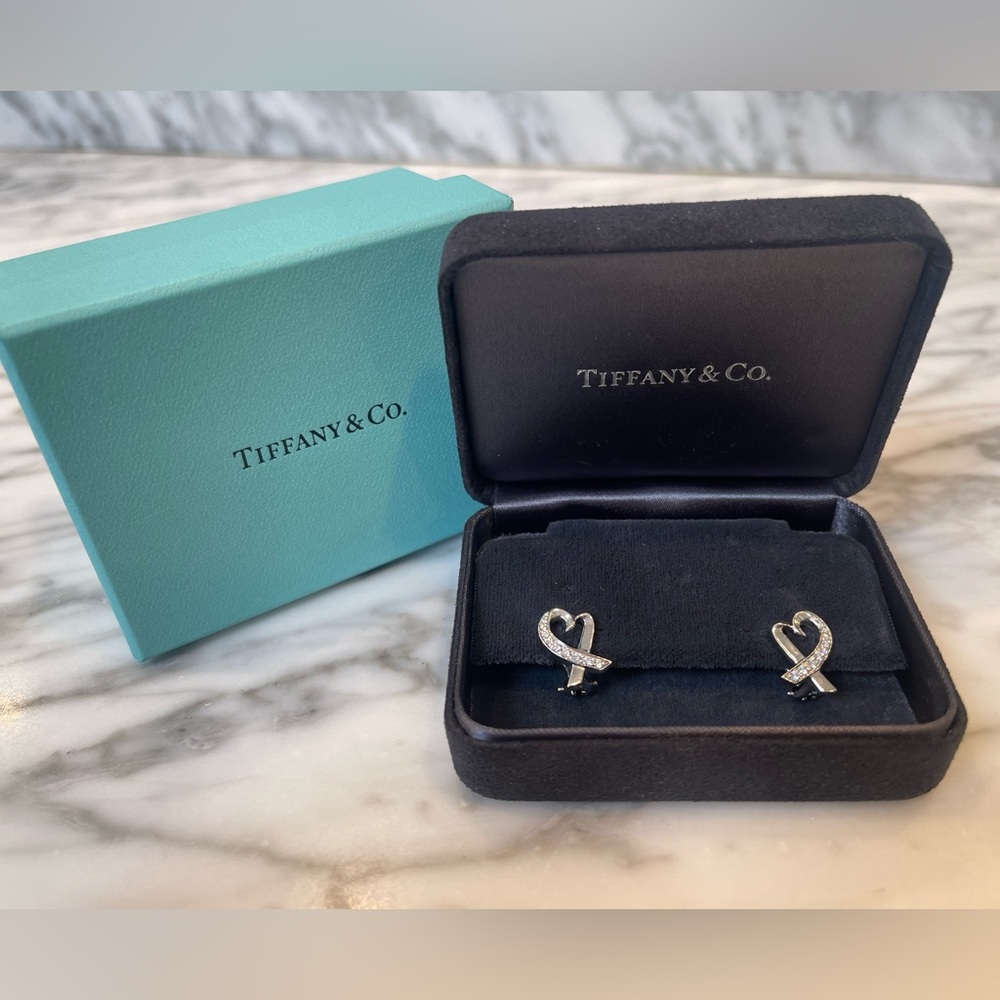 18k White Gold TIFFANY & CO Loving Heart Diamond Earrings by Paloma Picasso